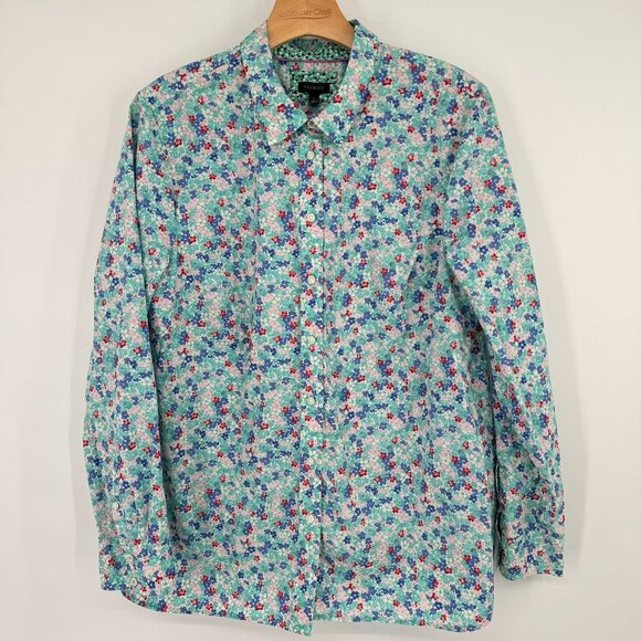 Talbots blouse Womens Button Down Floral Shirt size Large Cotton Long Sleeve - Picture 2 of 11